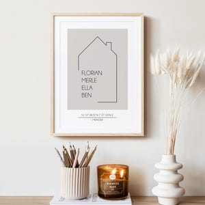 Familien Poster Haus | mit Namen personalisierbar | Geschenk Hochzeit Geburtstag Einzug Valentinstag