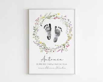 Geburtsposter Fußabdruck Handabdruck Baby I Geschenk zur Geburt personalisiert