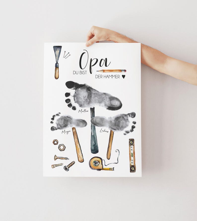 Ein ganz besonderes Geschenk für den besten Opa, mit Liebe gestaltet
Handabruck oder Fußabdruck als digitales Poster zum Herunterladen, selbst ausdrucken und gestalten