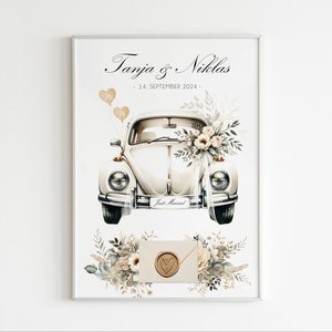 Personalisiertes Geldgeschenk für Brautpaar | Geldgeschenk zur Hochzeit | Auto mit Geldscheinen | Verpackung Hochzeitsgeschenk