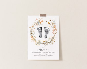 Geburtsposter Fußabdruck Handabdruck Baby I Geschenk zur Geburt personalisiert