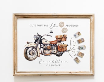 Money gift for the wedding | Personalized money gift for newlyweds | Motorcycle with banknotes