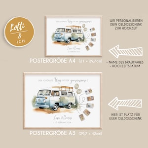 Personalisiertes Geldgeschenk für Brautpaar Geldgeschenk zur Hochzeit Auto mit Geldscheinen VW Bus Hochzeitsgeschenk Bild 3