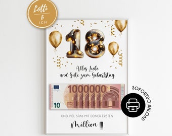 Cash gift for your 18th birthday | Cash gift for coming of age | Gift with money | Your first million | Instant download