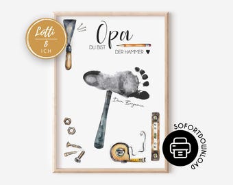 Regalo para el abuelo | Plantilla para imprimir huellas de manos y pies DIY | Regalo de cumpleaños para el mejor abuelo | Abuelo, eres increíble | Regalo del Día del Padre