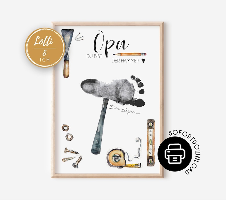 Ein ganz besonderes Geschenk für den besten Opa, mit Liebe gestaltet
Handabruck oder Fußabdruck als digitales Poster zum Herunterladen, selbst ausdrucken und gestalten