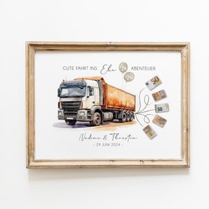 Personalisiertes Geldgeschenk für Brautpaar | Geldgeschenk zur Hochzeit | LKW mit Geldscheinen | Verpackung Hochzeitsgeschenk