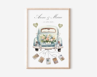 Personalisiertes Geldgeschenk für Brautpaar | Geldgeschenk zur Hochzeit | Auto mit Geldscheinen | Verpackung Hochzeitsgeschenk