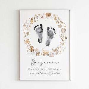 Geburtsposter personalisiert Fußabdruck Handabdruck Baby I Geschenk zur Geburt personalisiert I Erinnerungsposter Baby Fußabdruck