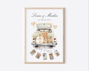 Personalized money gift for the bride and groom | Money gift for the wedding | Car with banknotes | Packaging wedding gift