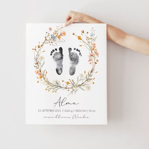 Geburtsposter Fußabdruck Handabdruck Baby I Geschenk zur Geburt personalisiert