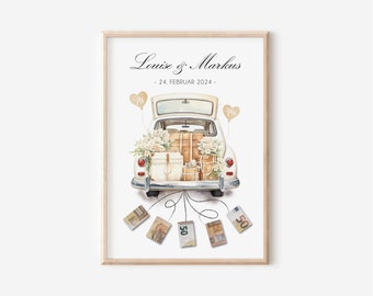 Personalized money gift for newlyweds | Money gift for the wedding | Car with banknotes | Packaging wedding gift