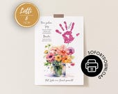 Abschiedsgeschenk Erzieherin, Abschied Geschenk Kindergarten Kita Krippe Hort Handabdruck Bild Blume Blumenstrauß Danke Dankeschön Idee PDF