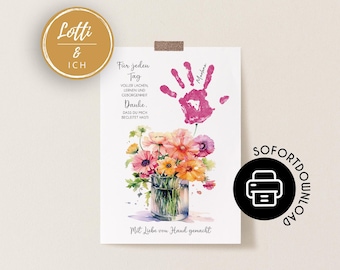 Farewell gift for a teacher, farewell gift for a kindergarten, daycare, nursery, after-school care, handprint picture, flower bouquet, thank you, thank you idea PDF
