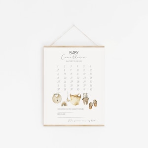 Póster de cuenta regresiva para el embarazo y el bebé | Afiche de hitos del embarazo | Regalo de maternidad para bebé | Calendario de pared Nacimiento I DESCARGA INMEDIATA