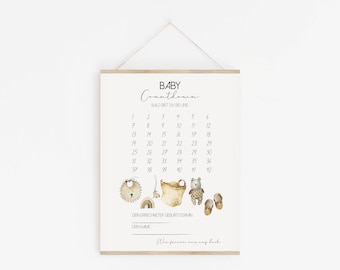 Schwangerschaft Baby Countdown Poster | Meilensteinposter Schwangerschaft | Baby Umstandsgeschenk | Wandkalender Geburt I SOFORTDOWNLOAD