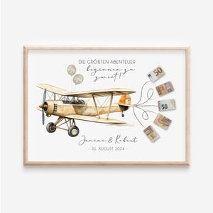 Geldgeschenk zur Hochzeit | Personalisiertes Geldgeschenk für Brautpaar | Flugzeug mit Geldscheinen