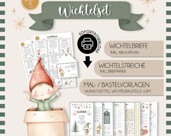 Lettres à imprimer pour le Père Noël secret | Kit de papeterie pour le Père Noël secret | Nains de Noël pour le Père Noël secret | Accessoires pour le Père Noël secret | Modèles de bricolage à télécharger en PDF