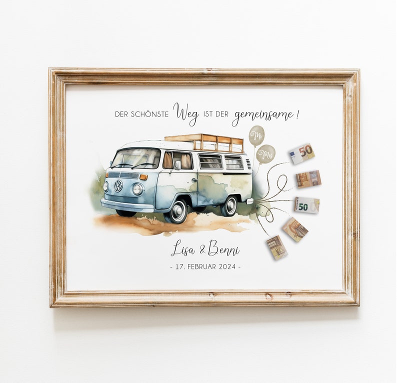 Personalisiertes Geldgeschenk für Brautpaar Geldgeschenk zur Hochzeit Auto mit Geldscheinen VW Bus Hochzeitsgeschenk Bild 4