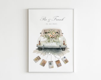 Personalized money gift for newlyweds | Money gift for the wedding | Car with banknotes