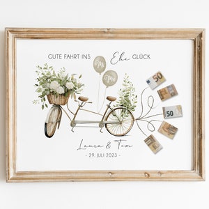 Personalisiertes Geldgeschenk für Brautpaar Geldgeschenk zur Hochzeit Fahrrad mit Geldscheinen Tandem Hochzeitsgeschenk Bild 1