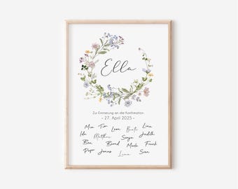 Gästebuch Poster | Konfirmation Kommunion Taufe Firmung | Erinnerung Poster | Andenken Poster | Blumenkranz