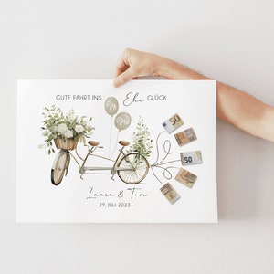 Personalisiertes Geldgeschenk für Brautpaar Geldgeschenk zur Hochzeit Fahrrad mit Geldscheinen Tandem Hochzeitsgeschenk Bild 6