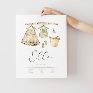 Geburtsposter Mädchen personalisiert | Geschenk Geburt Babyparty Taufe | Wanddekoration für Kinderzimmer | Geburtsanzeige