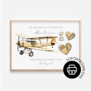 Regalo in denaro per un matrimonio | Regalo in denaro per il fondo di viaggio degli sposi | Aereo con banconote | Regalo dell'ultimo minuto | DOWNLOAD IMMEDIATO