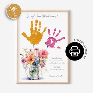 Mother&#39;s Day gift | Father&#39;s Day gift | Gift from children for their birthday | Handprint poster with children&#39;s handprint