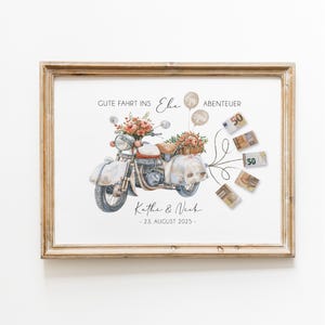 Geldgeschenk zur Hochzeit | Personalisiertes Geldgeschenk für Brautpaar | Motorrad mit Geldscheinen | Hochzeitsgeschenk Biker Bikerpaar