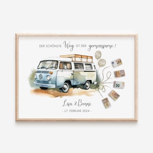 Personalisiertes Geldgeschenk für Brautpaar Geldgeschenk zur Hochzeit Auto mit Geldscheinen VW Bus Hochzeitsgeschenk Bild 1