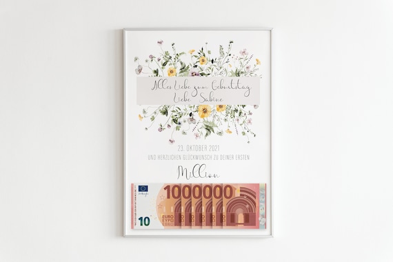 Geldgeschenk personalisiert | Geschenk zum Geburtstag | Erste Million Poster | Geldgeschenkposter