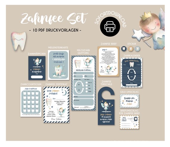 Zahnfee Set DIY Vorlage | Zahnfee Zertifikat | Zahnfee Geschenk | Zahnfee Brief | Zahnfee Druckvorlage | PDF Sofort Download
