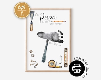 Vatertagsgeschenk | Handabdruck Vorlage | Geschenk für Papa | Digitaler Download zum Ausdrucken | Papa du bist der Hammer