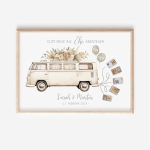 Personalisiertes Geldgeschenk für Brautpaar | Geldgeschenk zur Hochzeit | Auto mit Geldscheinen  | VW Bus Hochzeit