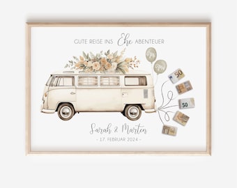 Personalisiertes Geldgeschenk für Brautpaar | Geldgeschenk zur Hochzeit | Auto mit Geldscheinen  | VW Bus Hochzeit