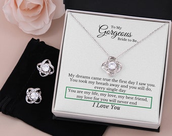 LOVE KNOT NECKLACE, Backing Earrings, Aesthetic Necklace, Exquisite Design Earrings And Pendant Necklace And Earrings, Gift For My Bride