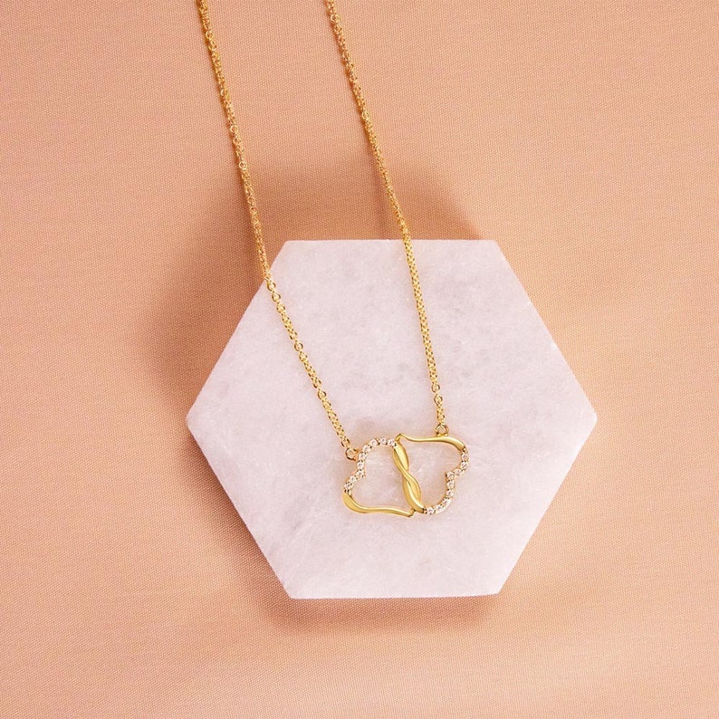 Interlocking Hearts and Necklace / Solid Gold / Interlocking Hearts and Chain /Wife Gift image 7