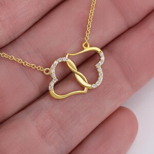 Interlocking Hearts and Necklace / Solid Gold / Interlocking Hearts and Chain /Wife Gift image 3