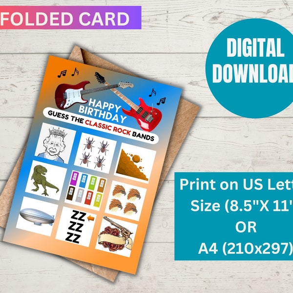 Musician Trivia Birthday Card | Guitarist Birthday Card | Downloadable Birthday Card |Rock Music | Printable Birthday Cards