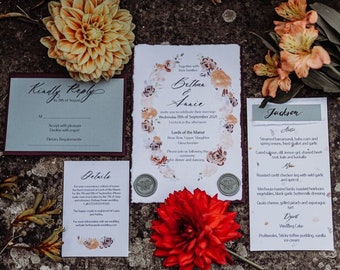 Autumn Floral Invitations, Semi-Custom Invitation Suite, Wedding Invites