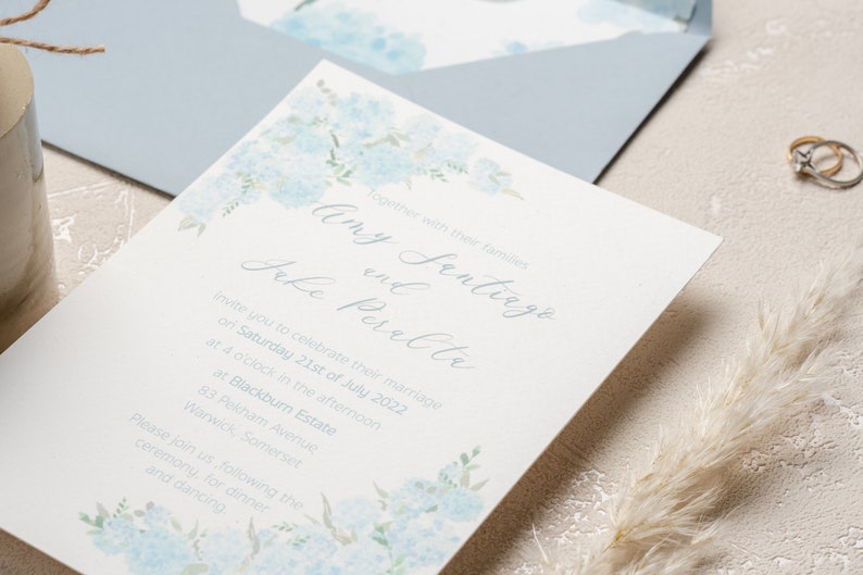 Blue hydrangeas Invitations, Semi-Custom Invitation Suite, Wedding Invites image 5