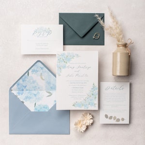 Blue hydrangeas Invitations, Semi-Custom Invitation Suite, Wedding Invites image 1