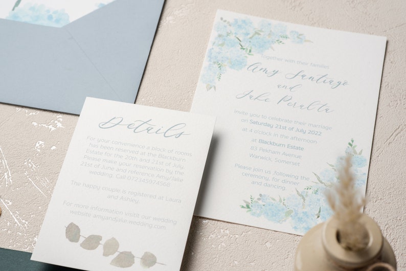 Blue hydrangeas Invitations, Semi-Custom Invitation Suite, Wedding Invites image 4