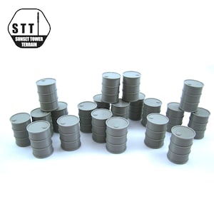 May include: A collection of 15 grey plastic barrels, stacked and arranged on a white surface. The barrels are all the same size and shape, and they have a slightly textured surface.