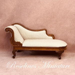 Miniature Victorian rococo chaise longue. Dollhouse miniature furniture scale 1:12