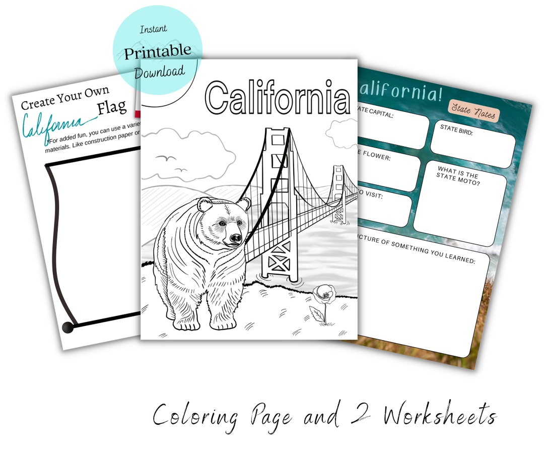California Coloring Page & Activity Worksheets (digital Download) - Etsy