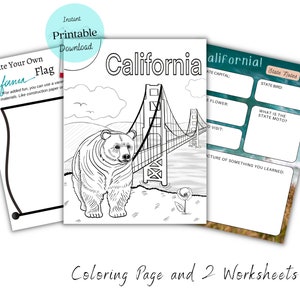 California Coloring Page, U.S. Coloring Page, California worksheets, Travel Worksheets, United States Activity, Hand Drawn, Digital Download