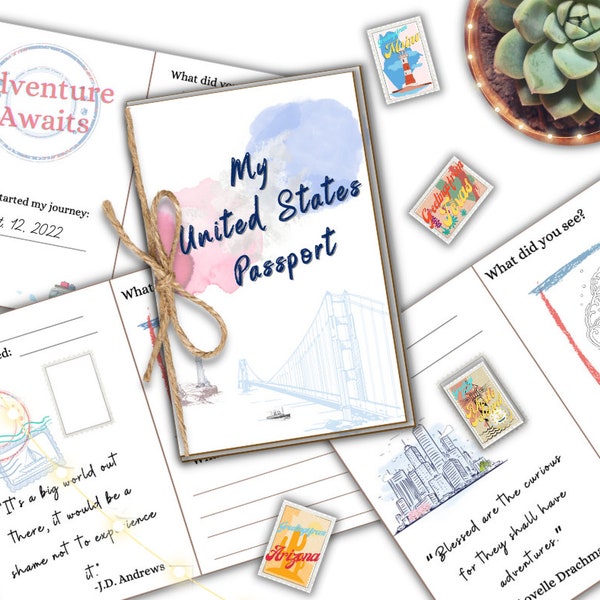 United States Printable Passport, U.S. Geography, On the road children's activities, United States Stamps for Scrapbooking, Print Anywhere